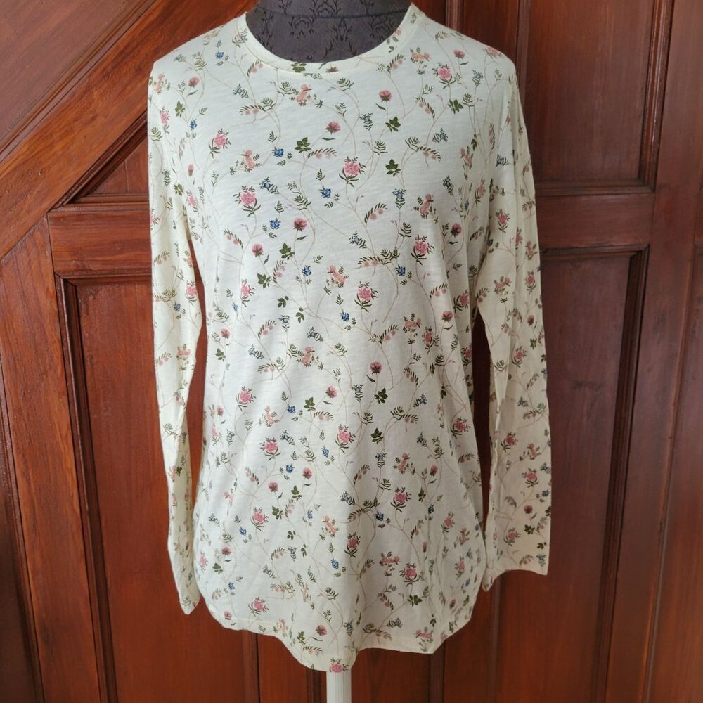 G.H. Bass & Co Womens Wildglower Floral Long Sleeve Cream Shirt M